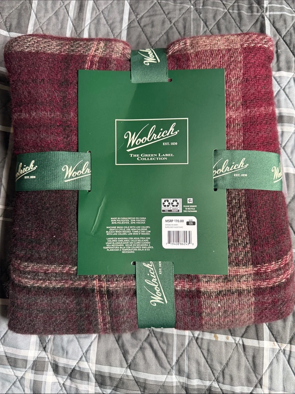 Woolrich Burgundy Plaid Cozy Blanket Wrap with Fringe NWT OS Ret $70 Giftable